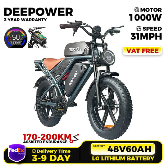 DEEPOWER S7Q Electric Bicycle 2000W Powerful 48V 60AH lithium battery luxury 20inch ebike adult Mountain Off road Electric Bike